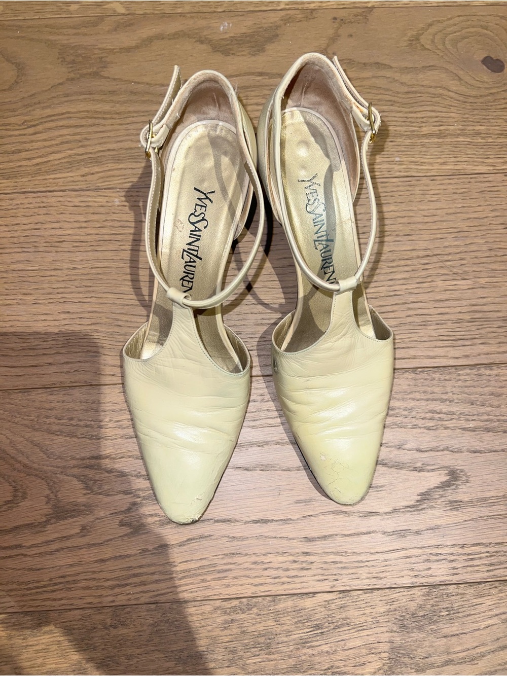 Yves Saint Laurent Pale Yellow Leather Pointed Slingback Pumps